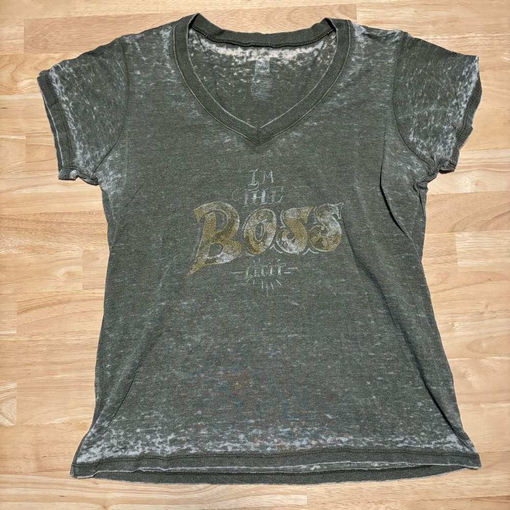 Women's Sasha Banks/Mercedes Mone Olive Green V-Neck Graphic Tee - I'm the Boss